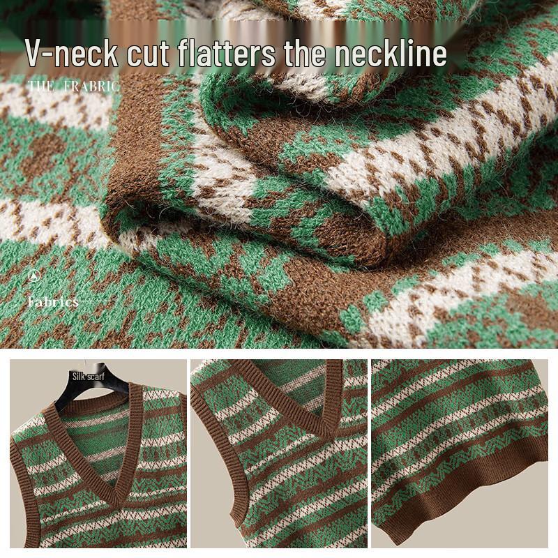 Damen V-Ausschnitt Strickweste mit Kontraststreifen