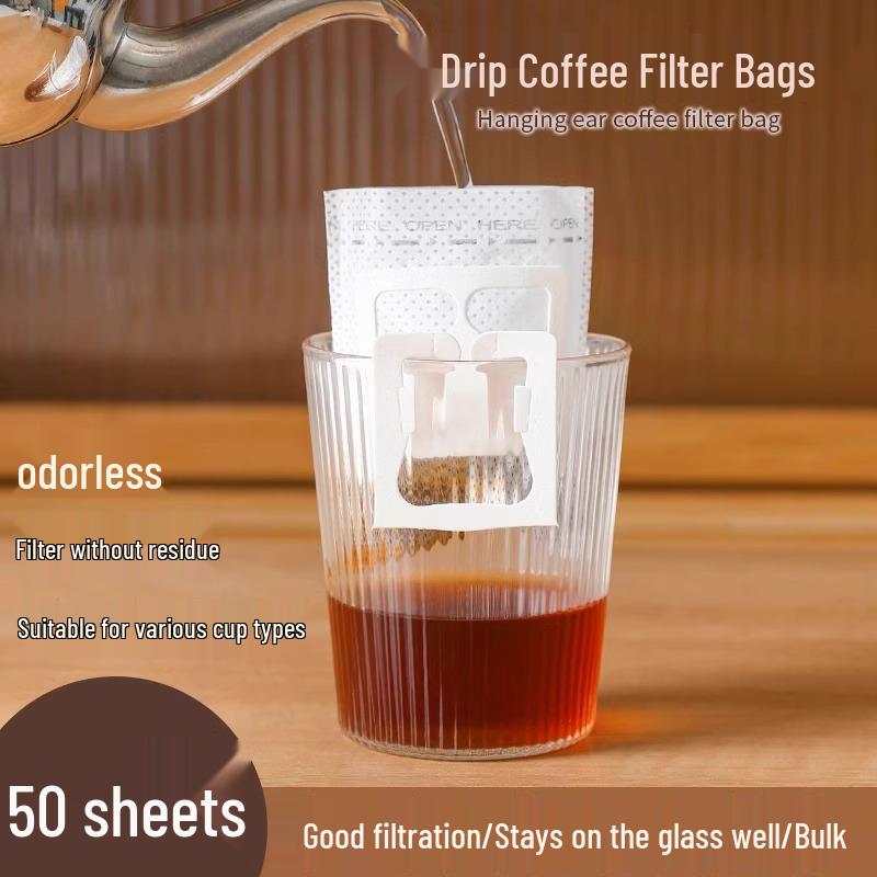Hanging Ear Pour-Over Coffee Filter Bags with Storage – Conical Disposable Mesh, One-Piece Design