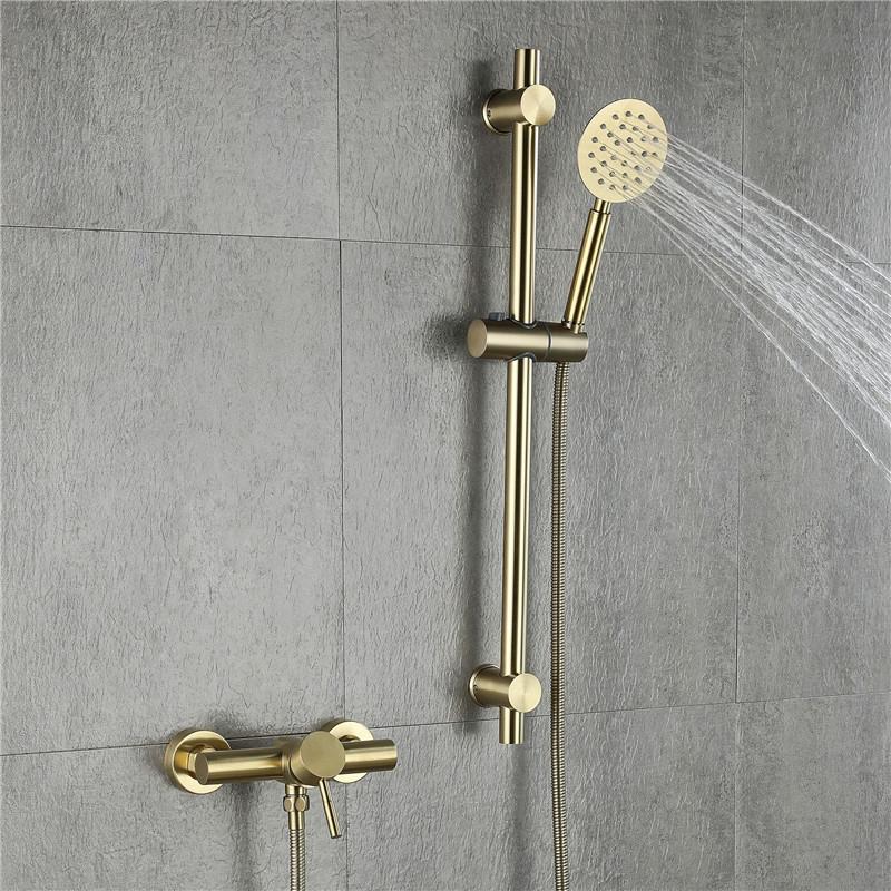 Tuqiu Brushed Gold Bathroom Shower Faucet Set Wall Mounted Shower Faucet, Bathroom Cold and Hot Bath and Shower Mixer Taps Brass