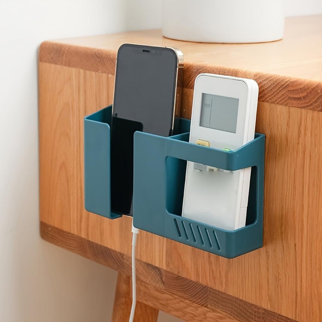 Adhesive Wall Mounted Phone Charging Stand with Remote Control Storage Box for Bedside, No Drill Installation