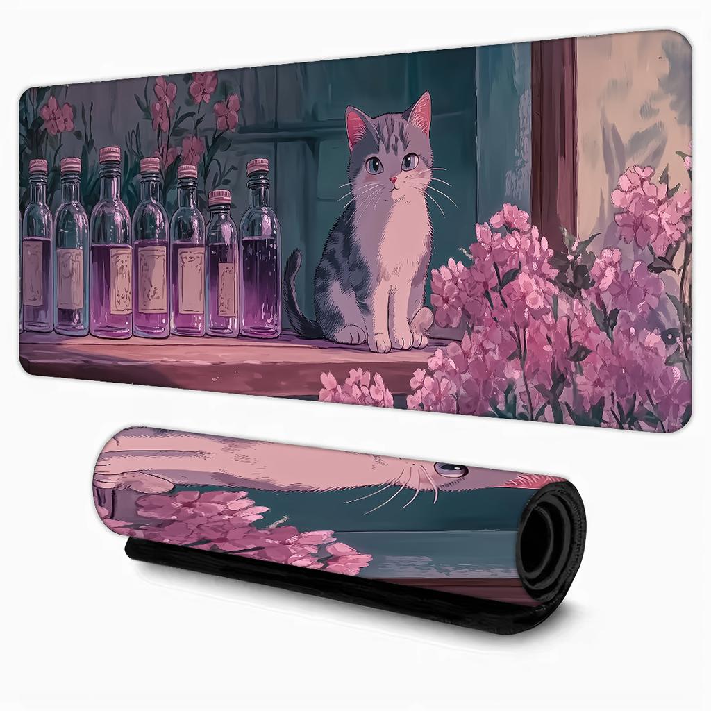 Green Aesthetic Cute Cat Design anime Mouse Pad Desk Mat Gaming pad NonSlip Stitched Edge desk accessories Computer mousepads