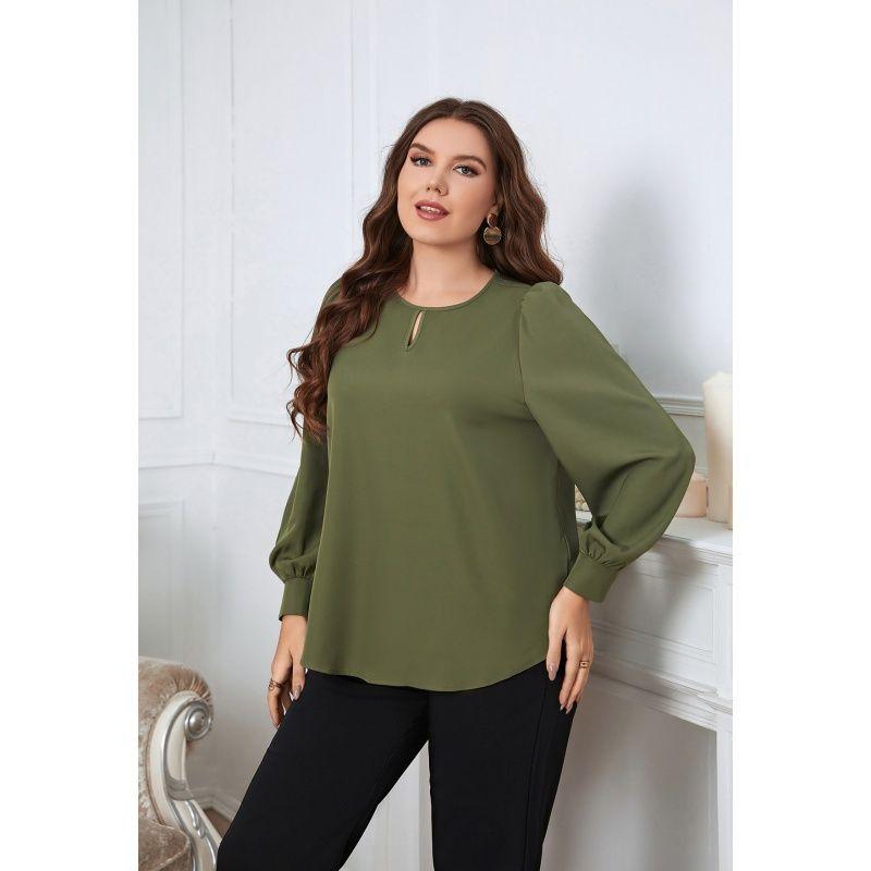

Блузка женская XL-4XL Повседневные женские топы Круглый вырез Длинный рукав Зеленый Большого размера Рубашки блузки Army Green 4XL