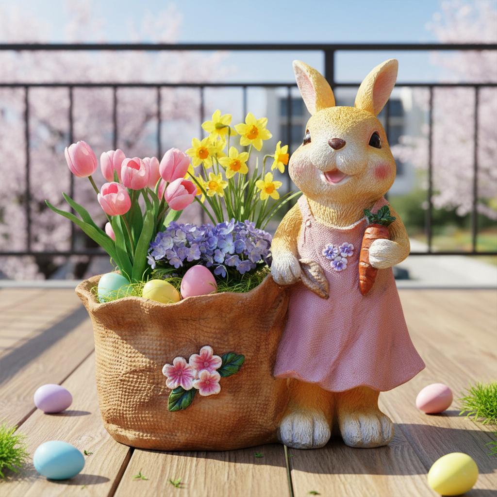 Funny Easter Planter W/Carrot Reus Cartoon Spring Flower Pot Multi-Purpose Animal Succulents Holder for Home Festival Decoration