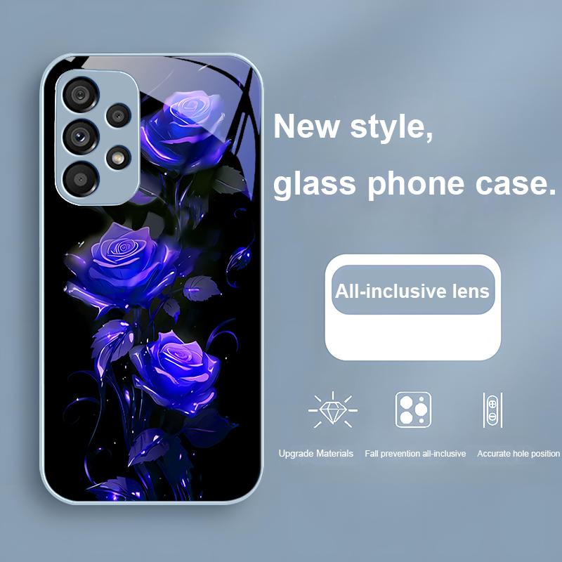 Brilliant Rose Blue For Samsung Galaxy Note 10 Plus S20 21 FE S23 Ultra S8 9 A70 72 73 50 51 52 53 Tempered Glass Phone Case