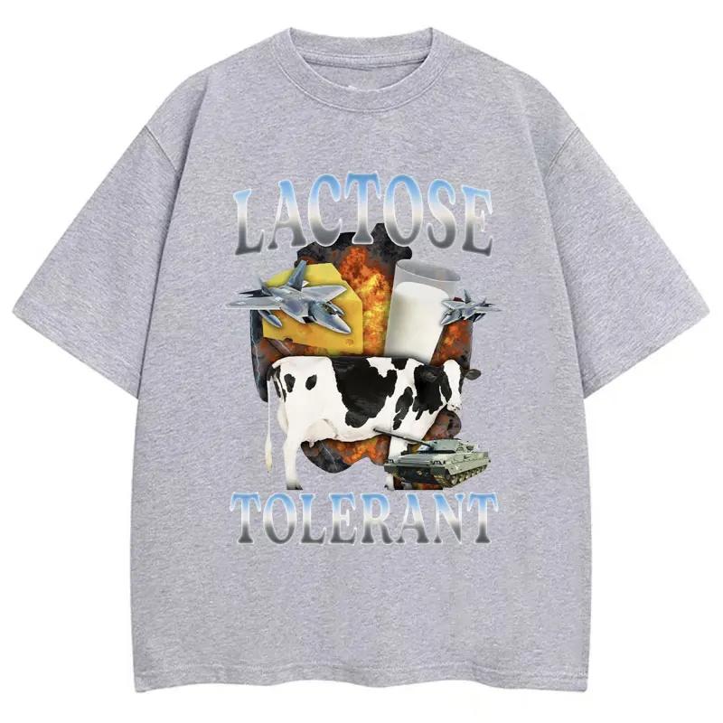Laktoseintolerant Lustiges Milchmuster T-Shirt Damen Retro Mode Kurzarm Sommer Lässig Humor Damen T-Shirts