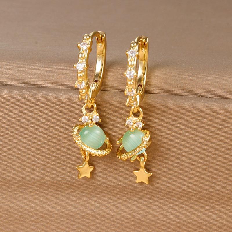 New Vintage Cute Circle Star Earrings Exquisite Blue Planet Zircon Hoop Earring For Women Girls Fashion Jewelry Gifts