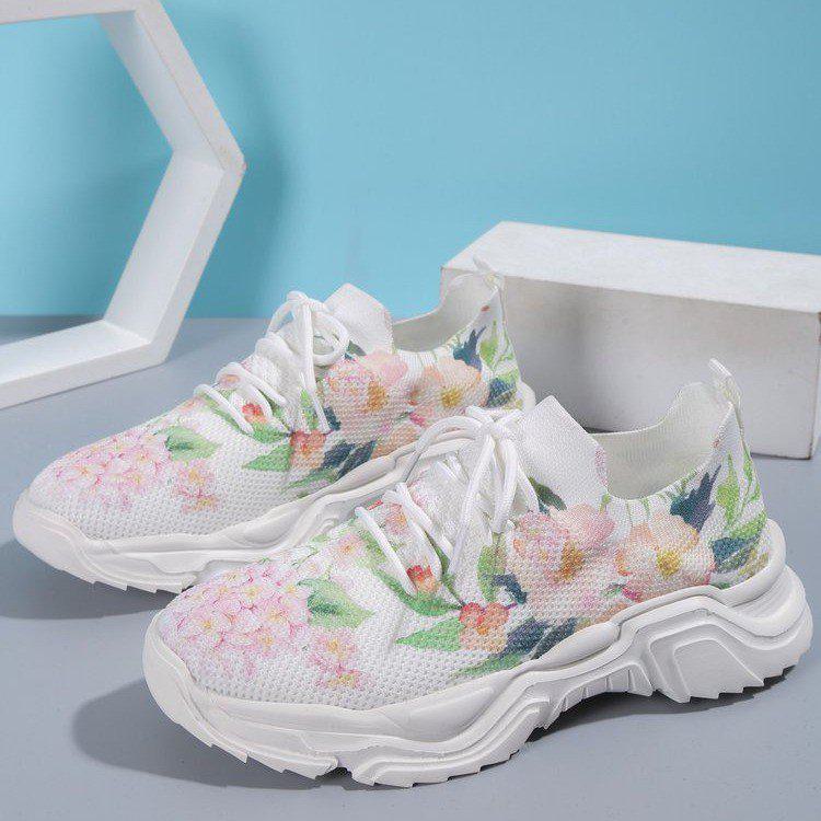 2023 New Style Women's Casual Flower Sports Shoes with Upturned Lace-Up Design