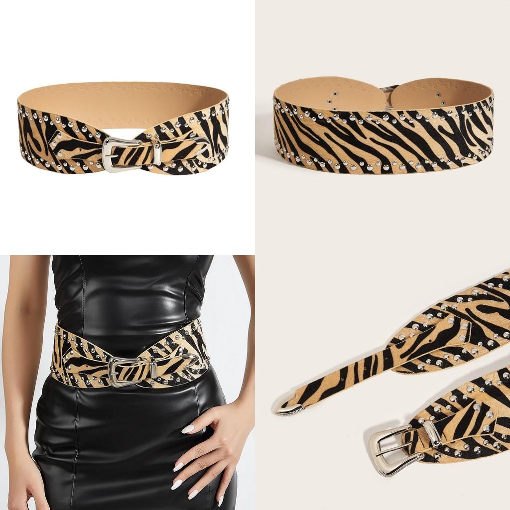 Fashion Leopard Print Pattern Rivet Metal Buckle Decoration Women Wide Waistband