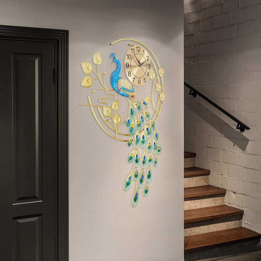 Peacock Wall Clock for Living Room Decor, Modern Luxury Wall Clock, Silent Non-Ticking Battery Operated Wall Clock(Not Included)