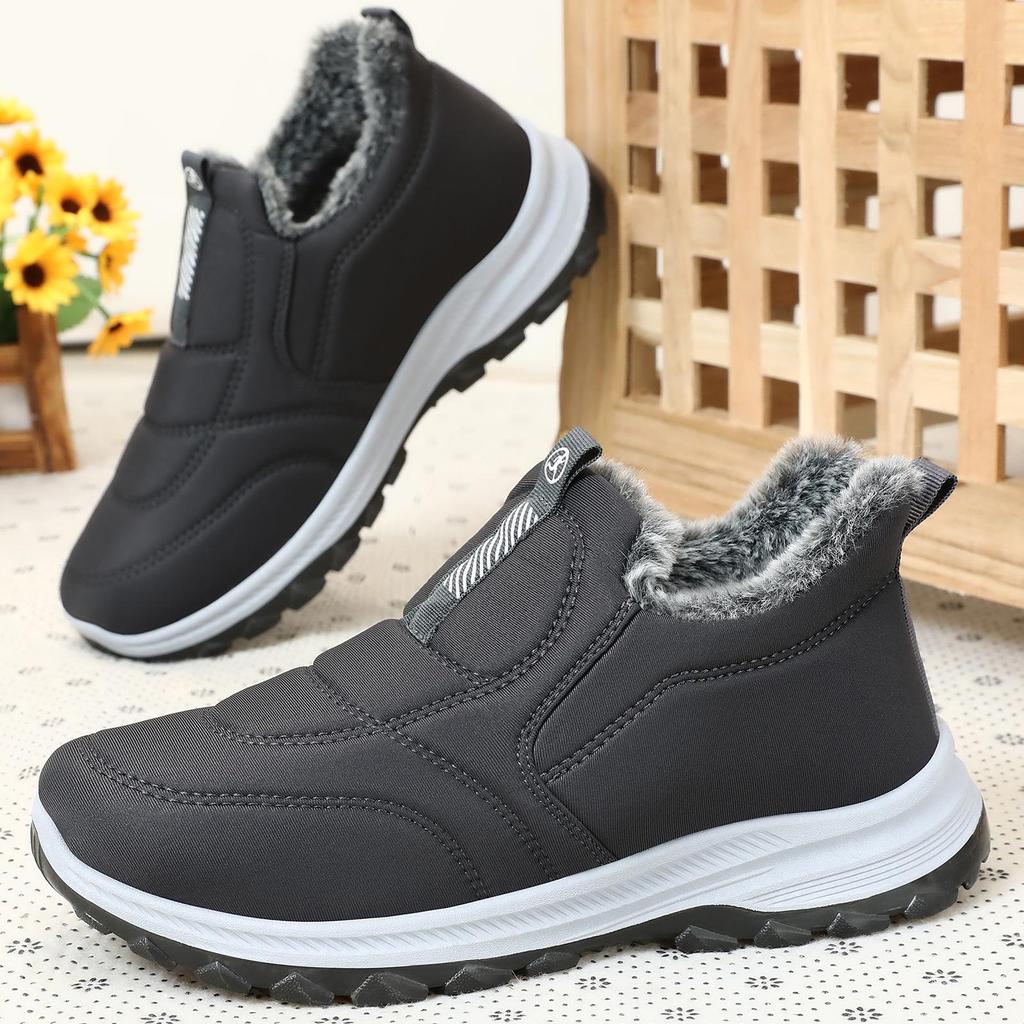 Bottines en coton doublées polaire pour femmes - À enfiler, Épaissies, Grande taille, Style couple, Chaussures d'hiver pour maman âgée