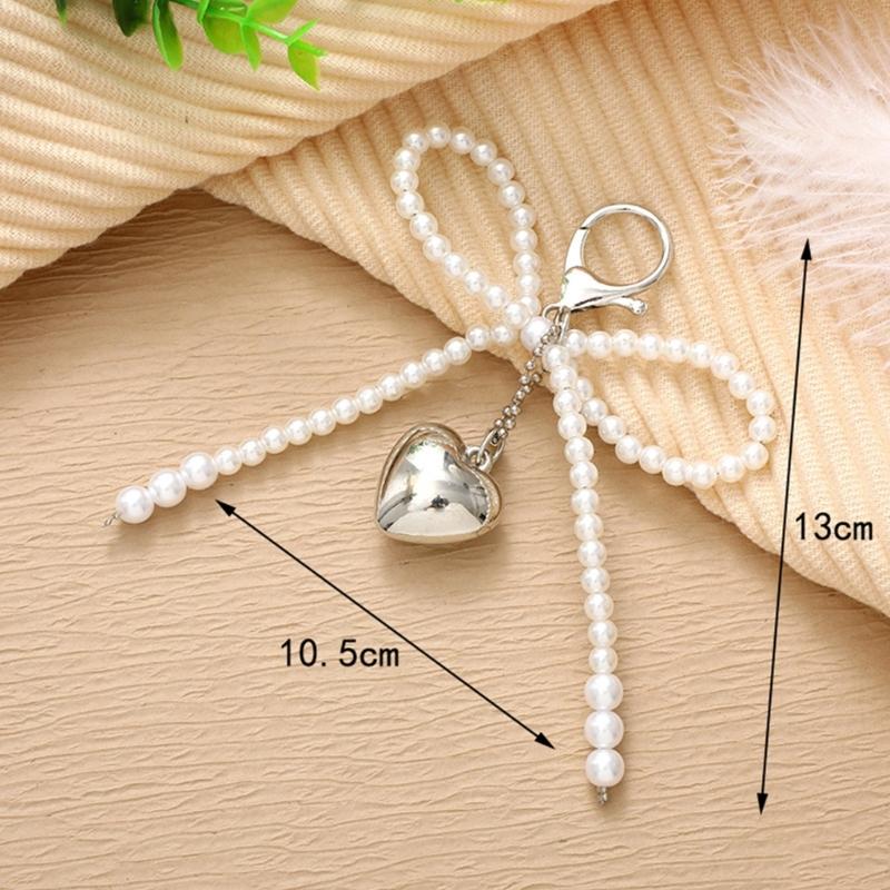 Fashion Pearls Beaded Bowknot Keychain Pendant Sweet Cute Hanging Decorations Keyring Charm for Purse Bag Backpack