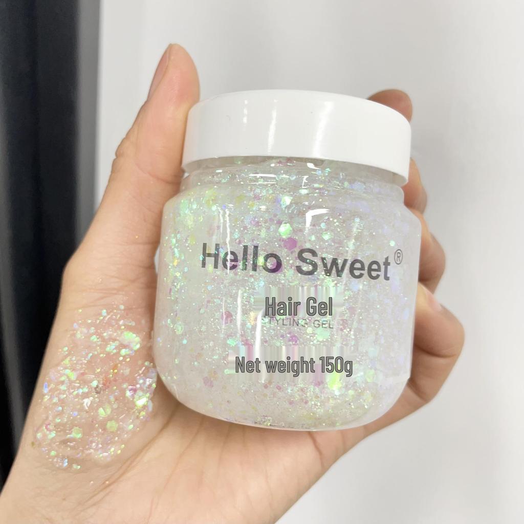 Hello Sweet Hair Glitter Gel – Jasná barva, Křišťálová tekutina pro jevištní líčení a styling
