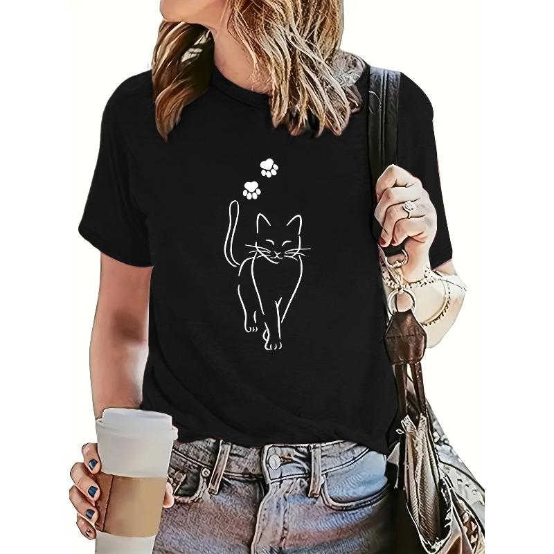 Round Neck Fashion Print T-Shirt S чёрный
