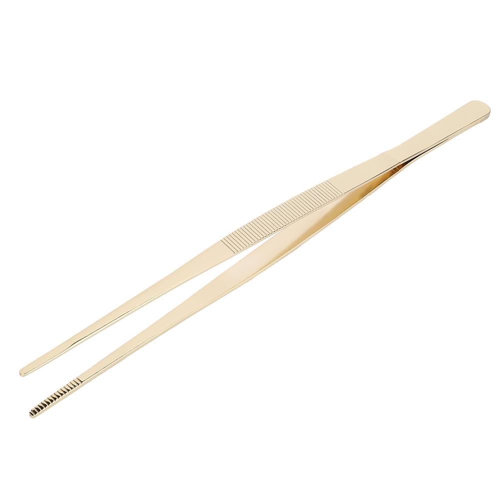 Stainless Steel Kitchen Tweezer Food Clip with Serrated Tip Cooking Tool for Home UseGold