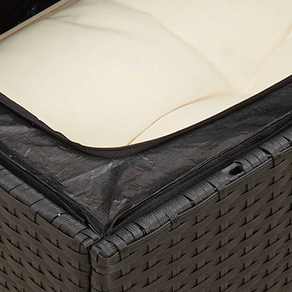Vidaxl Garden Sofa With Cushions, 3-Seater, Black, Poly Rattan
