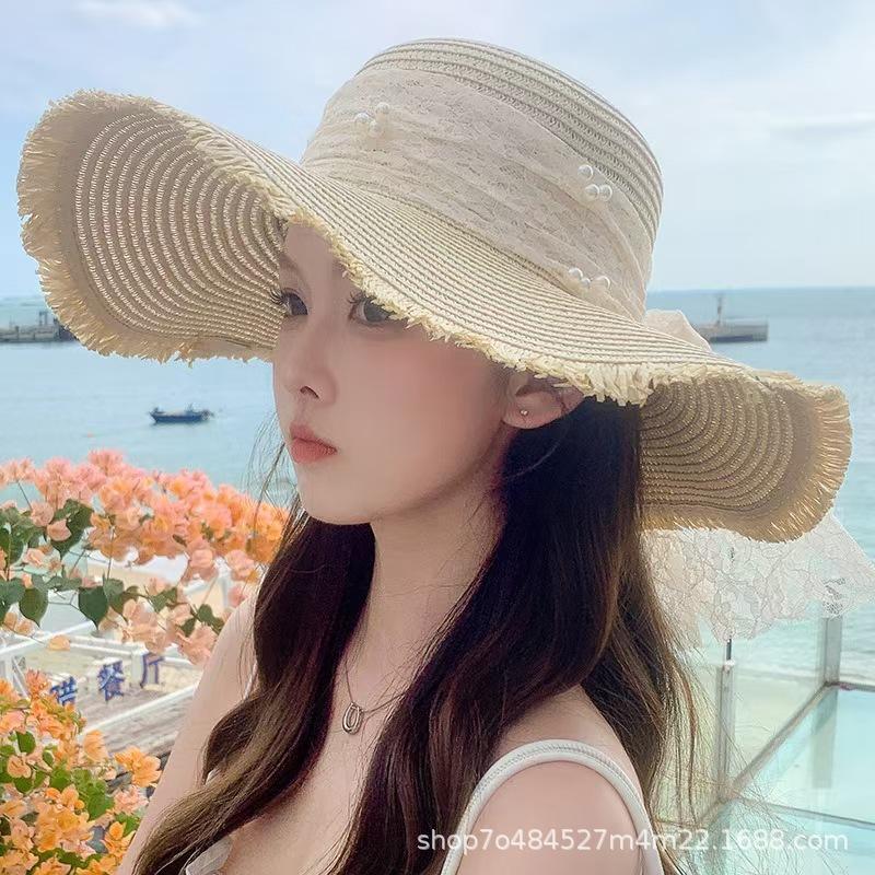 French Small Daisy Large Brim Breathable Straw Hat Women's Summer Seaside Vacation Woven Hat Raffia Sun Hat Tide
