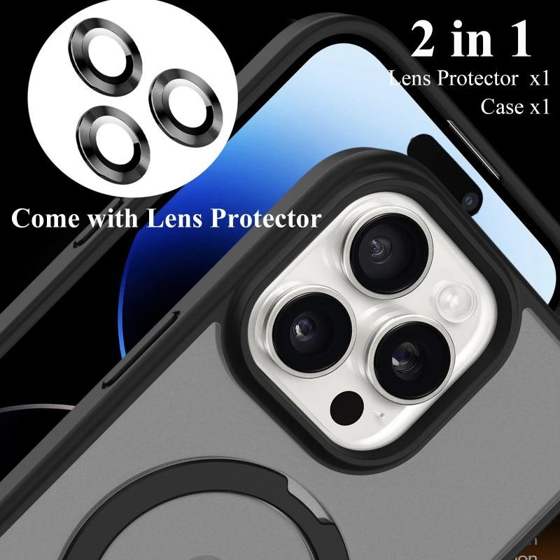 Magnetic Mobile Phone Case with Ring Stand for iPhone 16 15 14 Pro Max  Plus 13 12 11 Cases Translucent Cover with Protector