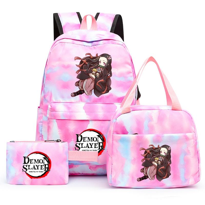 3ks/set Anime Demon Slayer Batoh pro dívky Chlapci Back To School Bag with Lunch Bag Student Bookbag Muži Ženy Cestovní taška Mochil