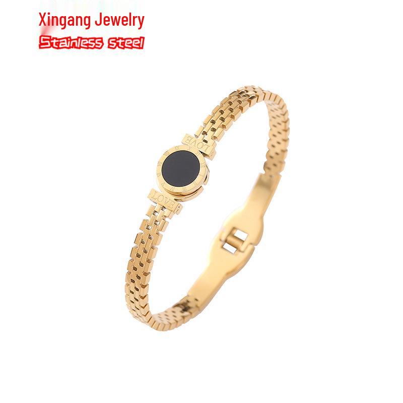18K Gold Korean-Style Titanium Steel Women's Bracelet - Roman Bangle with Cold Style Niche Design