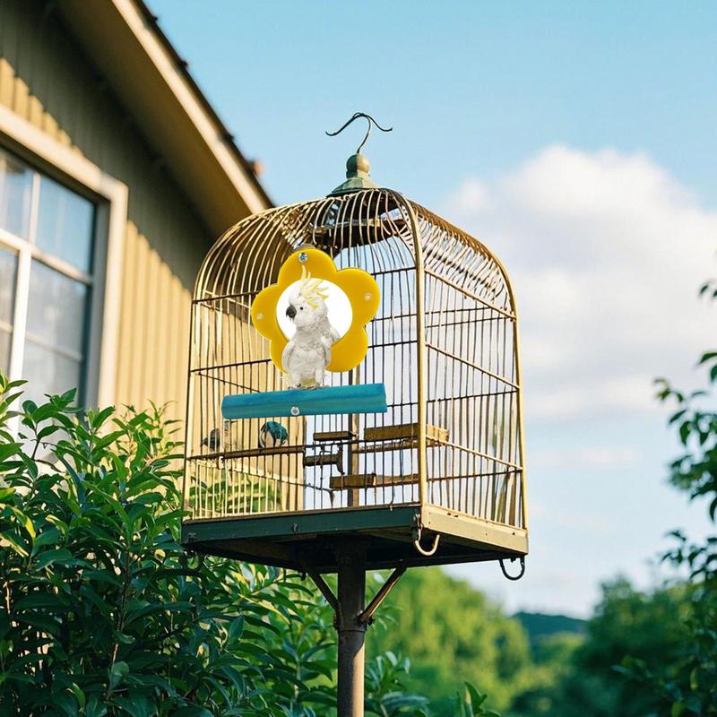 Bird Mirror For Cage Parrot Toys Mirror Cockatiel Perch Chewing Flower Shape Enrichment Stand Cockatiel Cage Accessories