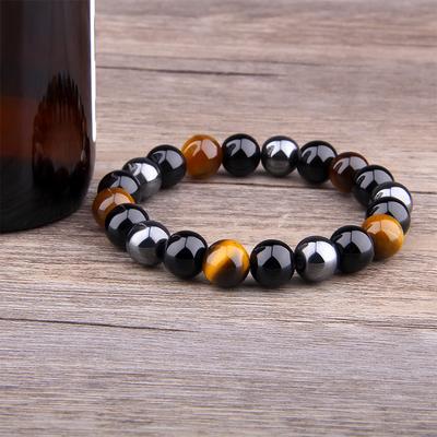 8mm Natural Black Obsidian Hematite Tiger Eye Beads Bracelets Men Women Jewelry Accessories