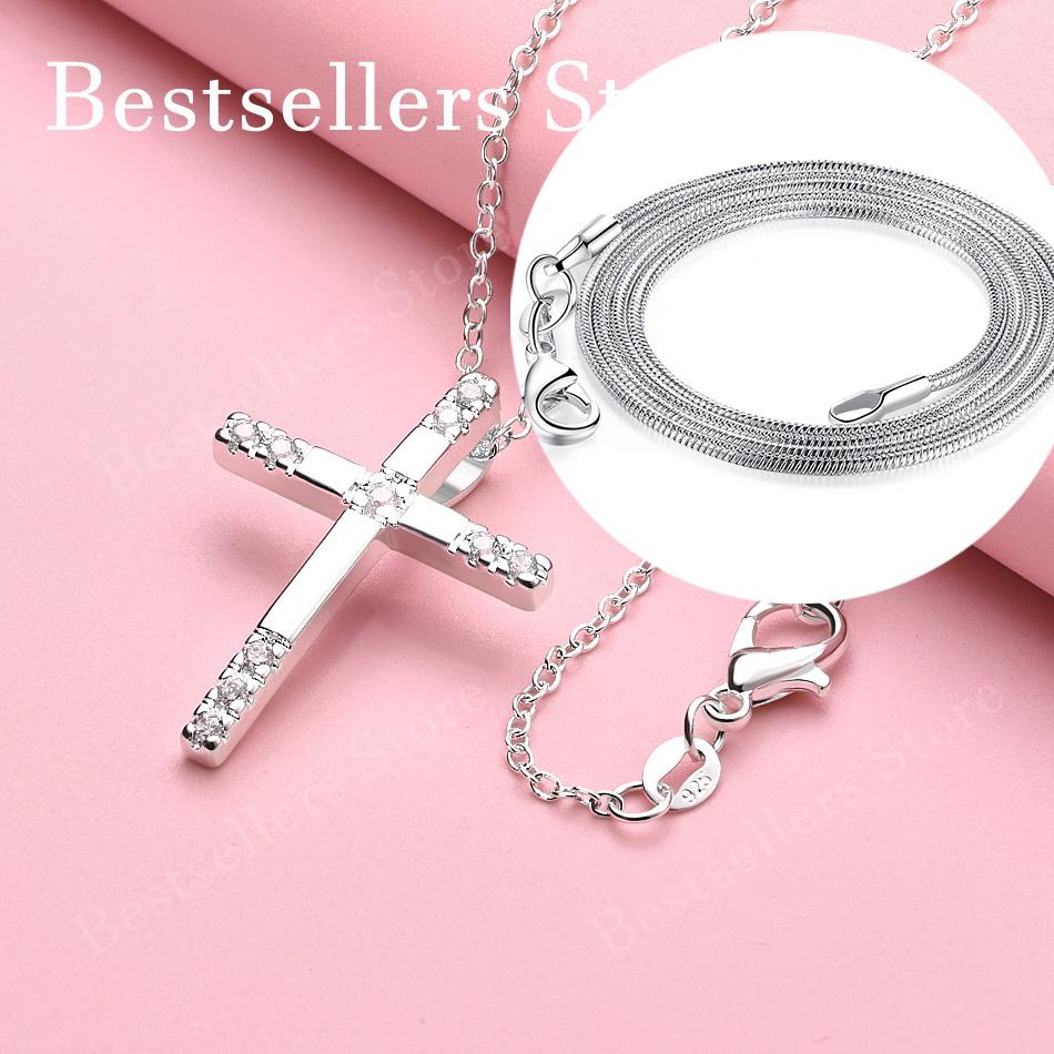 925 sterling silver 16-30 inch exquisite cross pendant necklace, women's fashion jewelry gift, wedding accessories