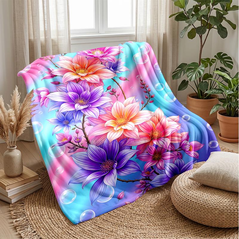 Vibrant Floral and Butterfly Design Theme blanket Lightweight Warm Flannel Blanket Decorative Throw Blanket for Home Decoration
