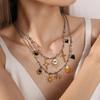European-American Geometric Woven Rope Jewelry Set: Natural Stone Bracelet & Necklace