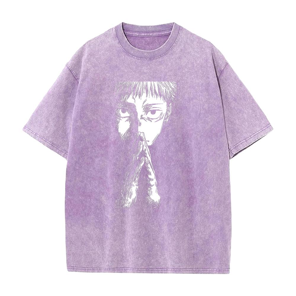 Itadori Yuji Jujutsu Kaisen Clothing Men Short Sleeve Manga T-shirts Vintage Washed T Shirt Casual Cotton Tee Harajuku Tshirt