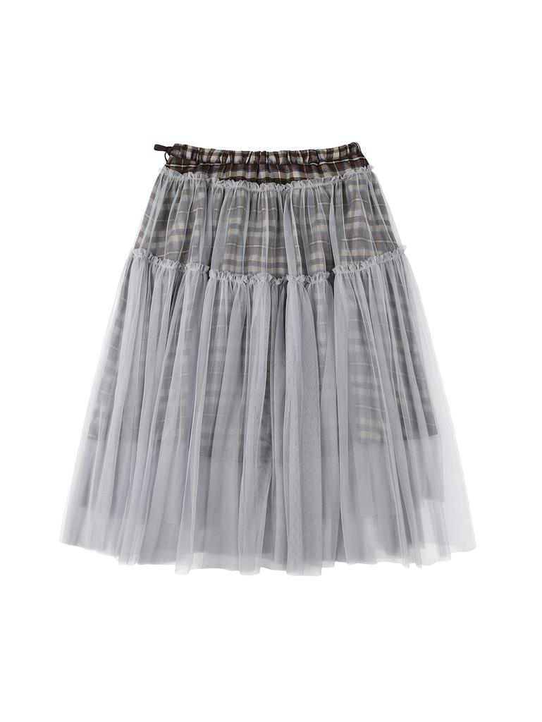 TUOMIO Check Tulle Skirt [Brown]