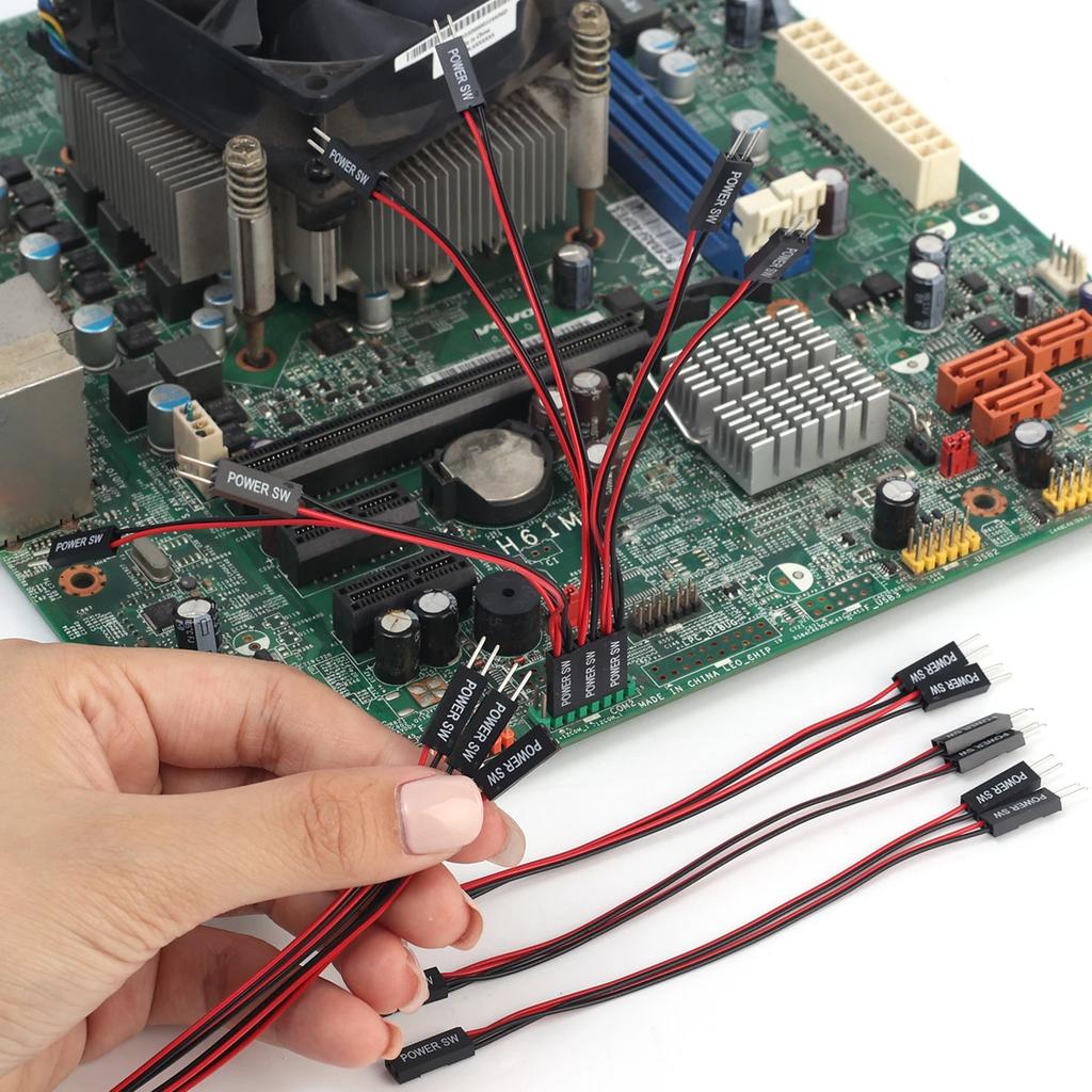 2-Pin SW Computer Switch Cord Desktop Computer Motherboard On/Off/Reset Switch Power Supply Cable PC Switch Extension Cords