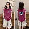 Girls' Trendy Sleeveless Cotton Tee - Round Neck, Summer Style