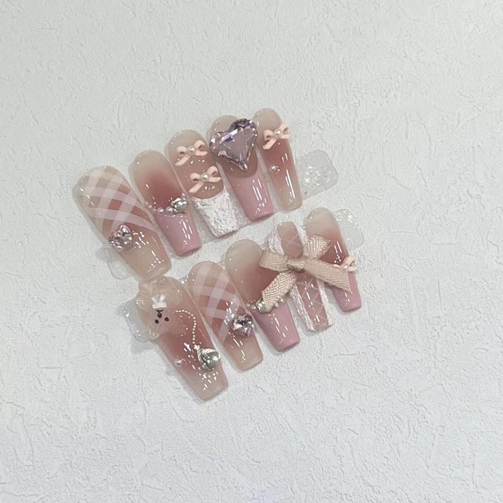 Pure Hand-wearing Armor High-end Bear Manicure Gypsum French High-tech Manicure Patch Can Be Removable