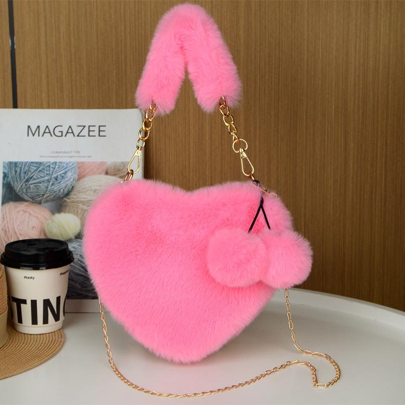 Plush Heartshaped Handbag For Women With Chain Strap And Large Capacity For Daily Use
