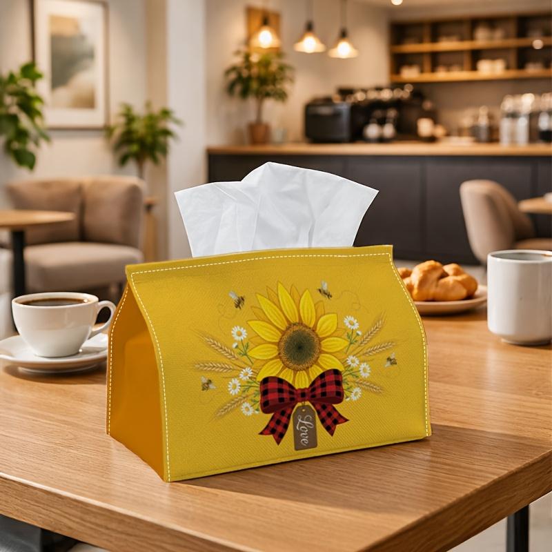 1pc Folk Sunflower American Tissue Box - Graphic Mustard Cozy Napkin Storage Box, Suitable for Rolls/facial Tissues/single Sheets, Multi-functional St