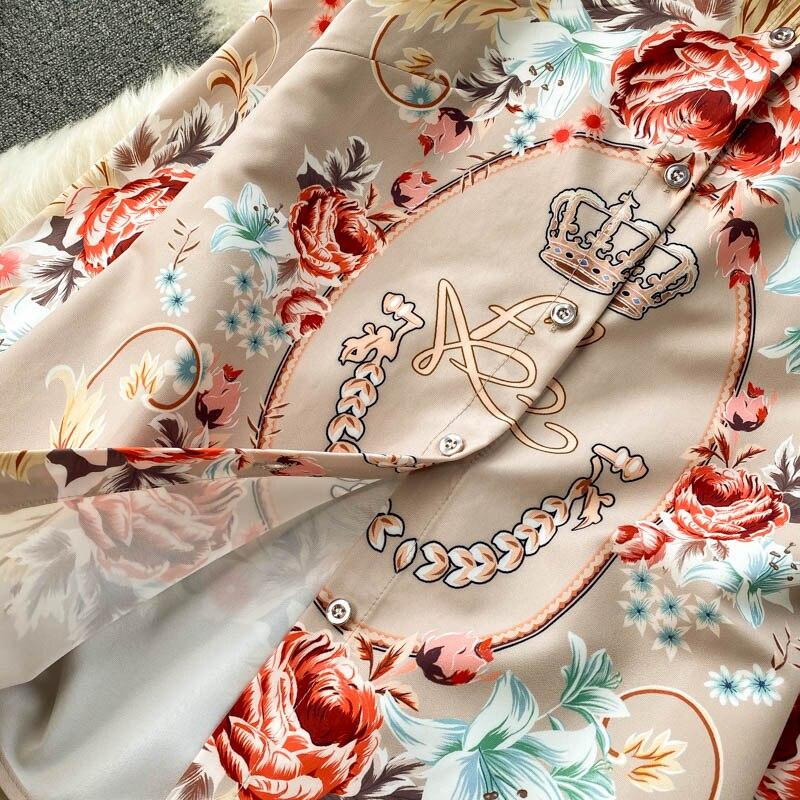 High Quality Designer Retro Pattern Printed Shirt Pants Two Piece Set Women Elegant Office Ladies Casual Trousers Set