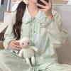 Green Duck Lace Collar Cotton Pajama Set: Double Layer, Long Sleeve, Long Pants.