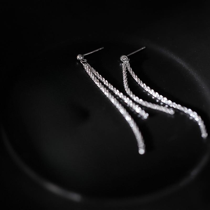 Luxury Sparkling 925 Sterling Silver Full Zircon Long Tassel Stud Earrings for Women Girl Dinner Party Jewelry Accessories Gifts