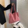 Gittermuster Tragetasche Koreanischer Stil Canvas Tasche Mode Rotes Karomuster Umhängetasche Einkaufen