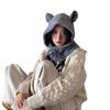 Cute Ears Balaclava Hat Scarf Integrated Red Knitted Hat Winter Warm Ear Protection Woolen Hat for Women