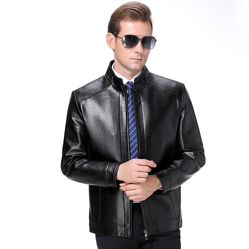 Giacca in Vera Pelle da Uomo Primavera e Autunno Collo Alto Giacca Casual in Pelle di Pecora per Uomo di Mezza Età
