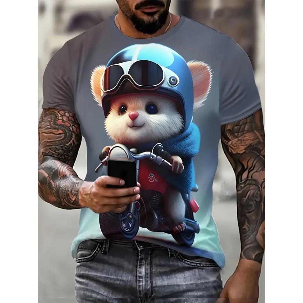 Men's 3D Animal Mouse Printed T-shirt Summer Fashion Casual Outdoor Sports Fitness Round Neck Short Sleeved Men's Shirt Clothing