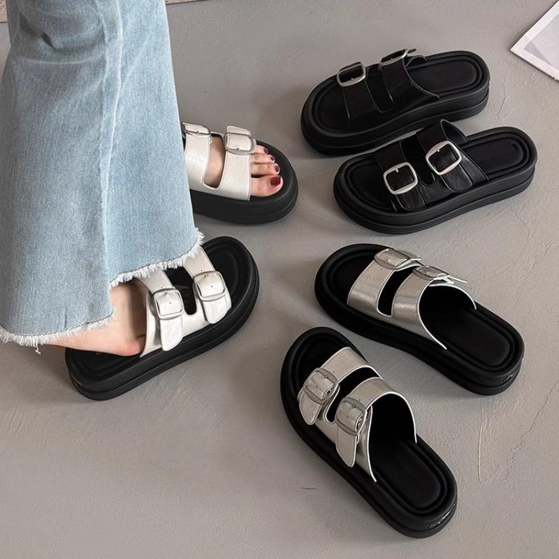 Platform Slippers Women's Summer Wear New Belt Buckle Open-toed Casual Beach Shoes Muffin Bottom One-word Sandals