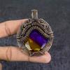 Bi-Color Tourmaline Gemstone Copper Wire Wrap Jewelry Pendant 2.76" V1I62