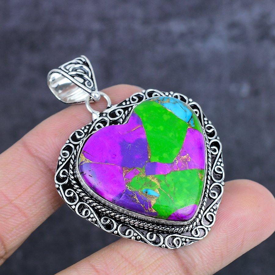 Natural Cotton Candy Turquoise 925 Sterling Silver Jewelry Pendant 2.09" ETC-14025
