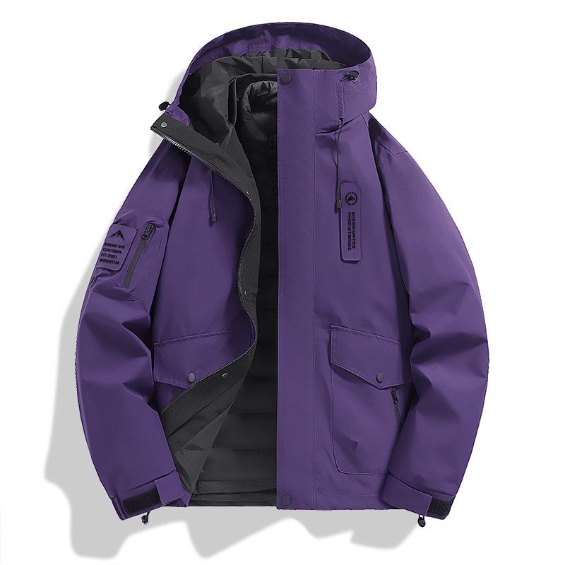 

2024 Унисекс 3-в-1 Ветрозащитная Водонепроницаемая Пуховая Куртка: Съемное осенне-зимнее пальто S фиолетовый