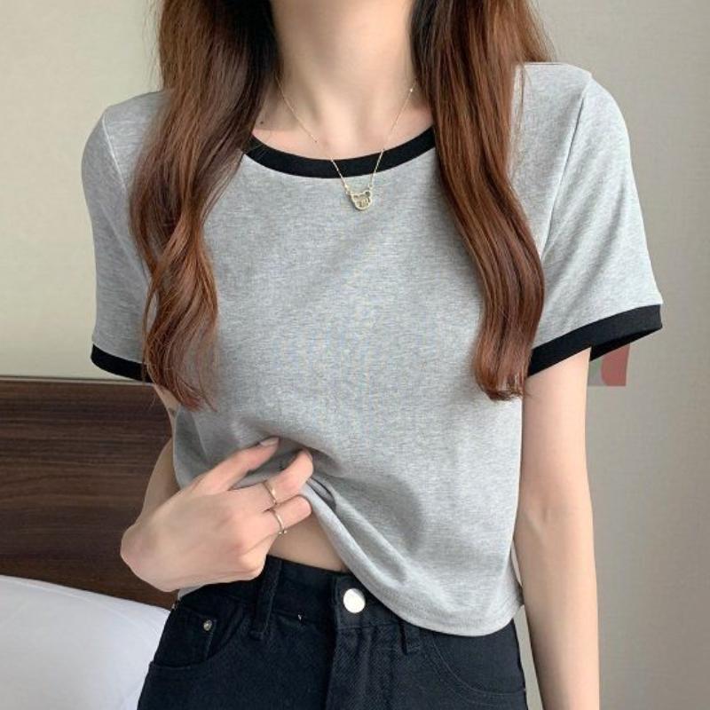 GMXIA Colorful O-neck Short Sleeve T-shirt Women's Summer Bottoming Shirt Slim Short Tops