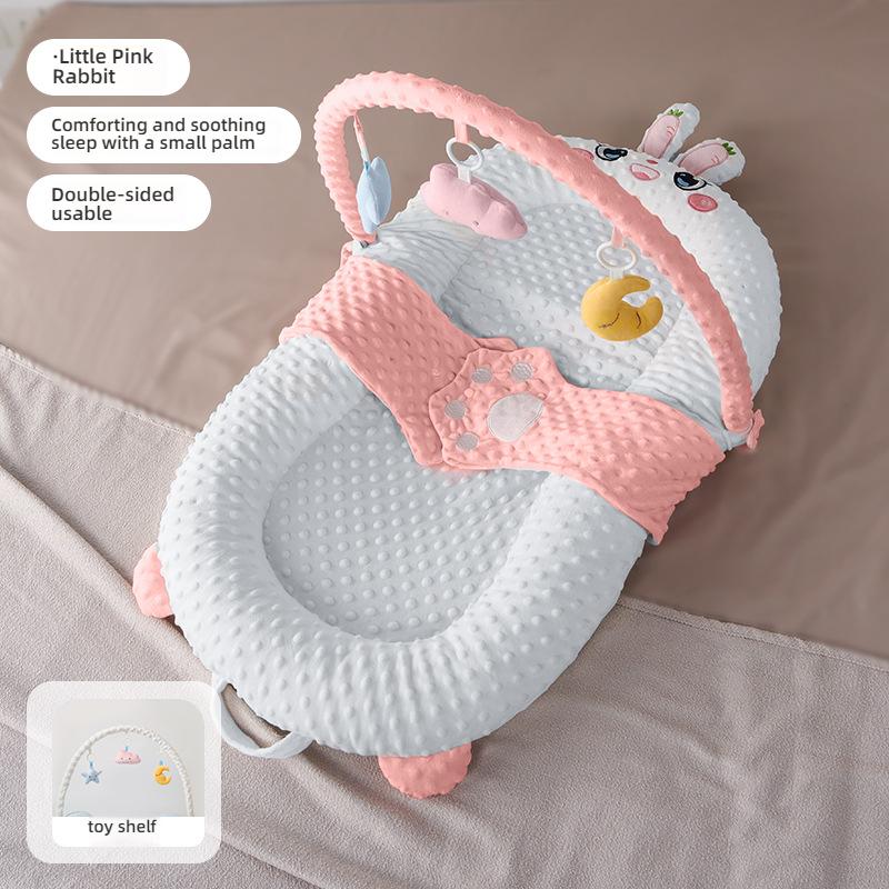Newborns Soothing Crib with Slope Pad & Leg Rest and Toy Stand Rack for Comfort Nest Bed