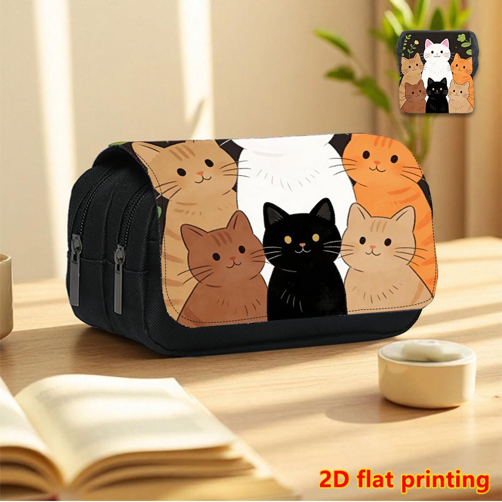 1pc 1pcs Cute Cat-Themed Pencil Case Suitable for School & Travel - Large Capacity Double-Layer Flip-Top Organizer with Kitten Flip-Top Lid, Multi-Fun