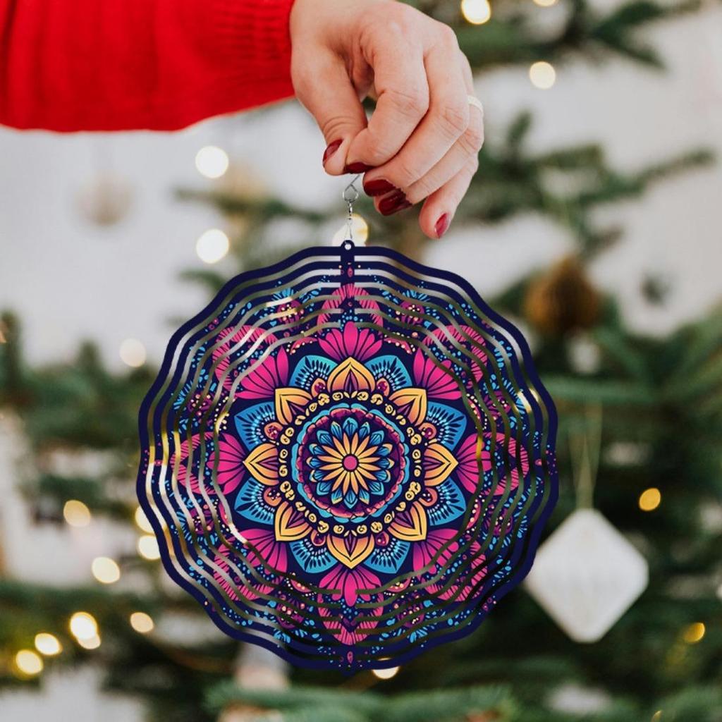 1pc 3D Mandala Wind Spinner, Metal Garden Hanging Ornament, Outdoor Pendant Wind Chime, No Power Needed